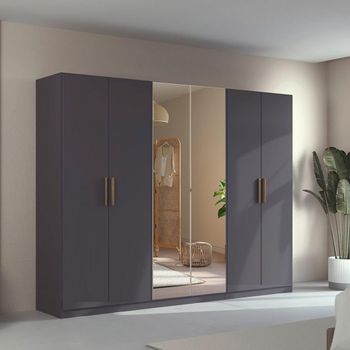 Skandi Metallic Dark Grey 271cm 6 Door Mirror Wardrobe