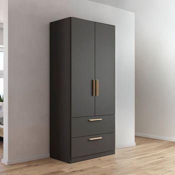 Skandi Metallic Dark Grey 91cm 2 Door 2 Drawer Wardrobe