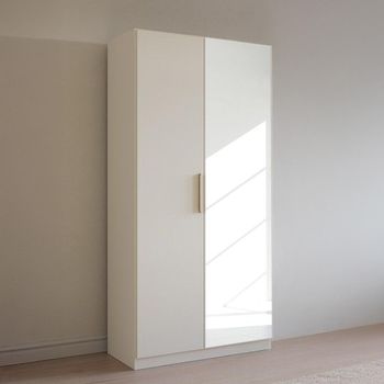 Skandi Alpine White 91cm 2 Door Mirror Wardrobe