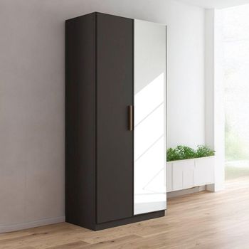 Skandi Metallic Dark Grey 91cm 2 Door Mirror Wardrobe
