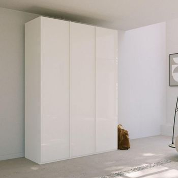 Skat Meridian Alpine White and Crystal White Glass 151cm 3 Door Wardrobe