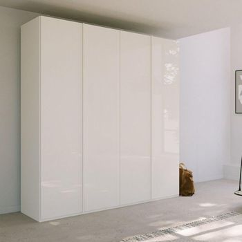 Skat Meridian Alpine White and Crystal White Glass 201cm 4 Door Wardrobe