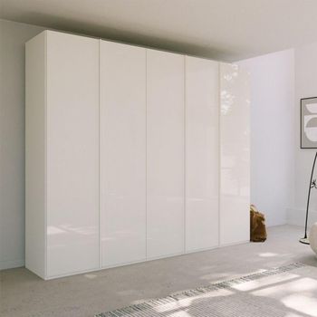 Skat Meridian Alpine White and Crystal White Glass 251cm 5 Door Wardrobe