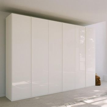 Skat Meridian Alpine White and Crystal White Glass 301cm 6 Door Wardrobe