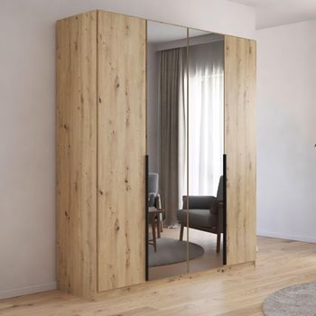 Skyla Artisan Oak 181cm 4 Door Mirror Wardrobe