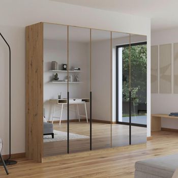 Skyla Mirrored Artisan Oak 226cm 5 Door Wardrobe