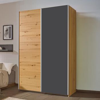 Slide Artisan Oak and Metallic Dark Grey 131cm 2 Door Sliding Wardrobe