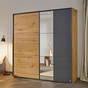 Slide Artisan Oak and Metallic Dark Grey 175cm 2 Door Mirror Sliding Wardrobe