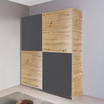 Subito Artisan Oak and Metallic Dark Grey 136cm 2 Door Sliding Wardrobe