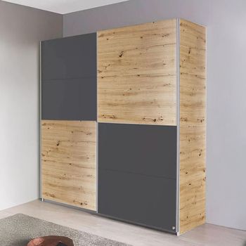 Subito Artisan Oak and Metallic Dark Grey 181cm 2 Door Sliding Wardrobe