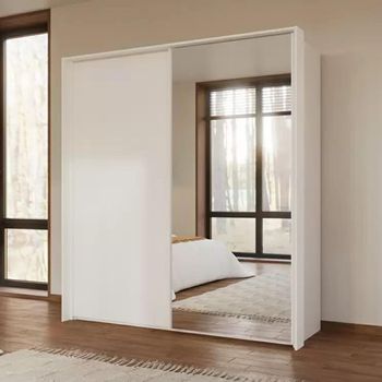 Taro Alpine White 201cm 2 Door Mirror Sliding Wardrobe