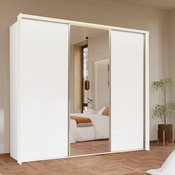 Taro Alpine White 242cm 3 Door Mirror Sliding Wardrobe
