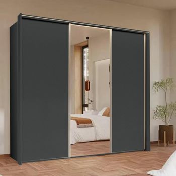 Taro Graphite 242cm 3 Door Mirror Sliding Wardrobe