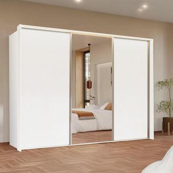 Taro Alpine White 301cm 3 Door Mirror Sliding Wardrobe