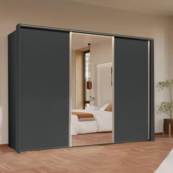 Taro Graphite 301cm 3 Door Mirror Sliding Wardrobe