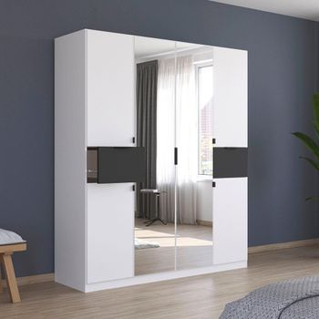 Ticao Alpine White and Metallic Dark Grey 181cm 6 Door Combi Wardrobe