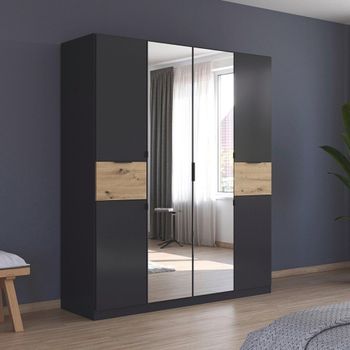Ticao Metallic Dark Grey and Artisan Oak 181cm 6 Door Combi Wardrobe