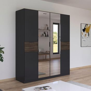 Ticao Metallic Dark Grey and Atlantic Dark Oak 181cm 6 Door Combi Wardrobe