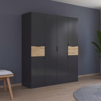 Ticao Metallic Dark Grey and Artisan Oak 181cm 6 Door Wardrobe