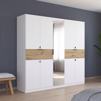Ticao Alpine White and Artisan Oak 226cm 9 Door Combi Wardrobe