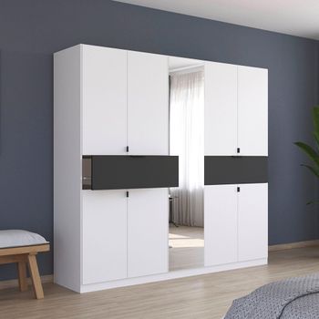 Ticao Alpine White and Metallic Dark Grey 226cm 9 Door Combi Wardrobe
