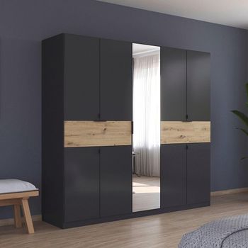 Ticao Metallic Dark Grey and Artisan Oak 226cm 9 Door Combi Wardrobe