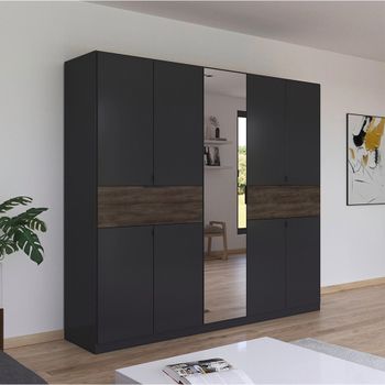 Ticao Metallic Dark Grey and Atlantic Dark Oak 226cm 9 Door Combi Wardrobe