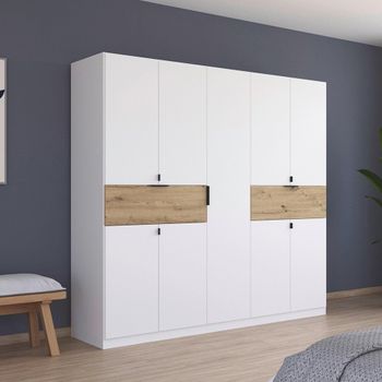 Ticao Alpine White and Artisan Oak 226cm 9 Door Wardrobe