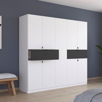 Ticao Alpine White and Metallic Dark Grey 226cm 9 Door Wardrobe