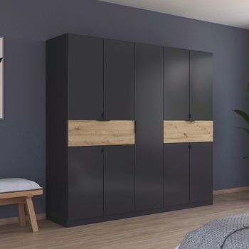 Ticao Metallic Dark Grey and Artisan Oak 226cm 9 Door Wardrobe