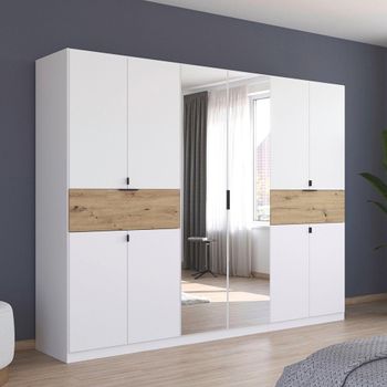 Ticao Alpine White and Artisan Oak 271cm 10 Door Combi Wardrobe