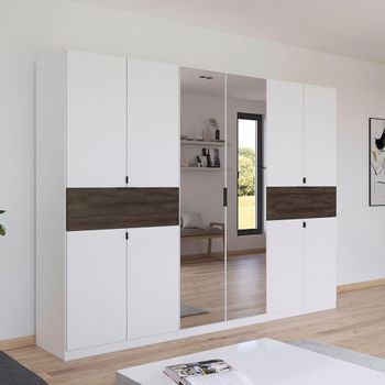 Ticao Alpine White and Atlantic Dark Oak 271cm 10 Door Combi Wardrobe