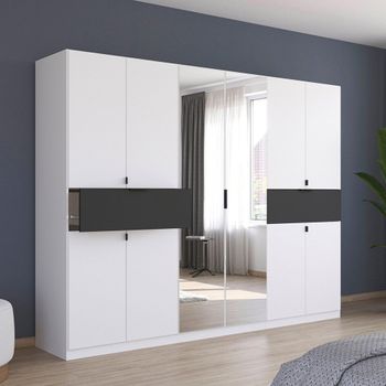 Ticao Alpine White and Metallic Dark Grey 271cm 10 Door Combi Wardrobe