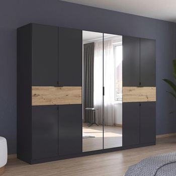 Ticao Metallic Dark Grey and Artisan Oak 271cm 10 Door Combi Wardrobe