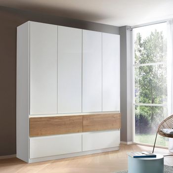 Winnipeg Alpine White and Halifax Oak 181cm 4 Door Wardrobe