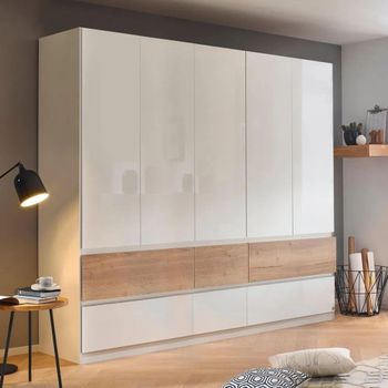 Winnipeg High Gloss Alpine White and Halifax Oak 226cm 5 Door Wardrobe
