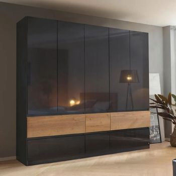 Winnipeg High Gloss Metallic Dark Grey and Halifax Oak 226cm 5 Door Wardrobe