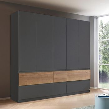 Winnipeg Metallic Dark Grey and Halifax Oak 226cm 5 Door Wardrobe