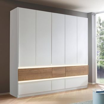 Winnipeg Alpine White and Halifax Oak 226cm 5 Door Wardrobe with Lighting