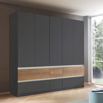 Winnipeg Metallic Dark Grey and Halifax Oak 226cm 5 Door Wardrobe with Lighting