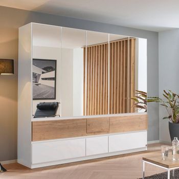 Winnipeg Alpine White and Halifax Oak 226cm 5 Door Mirror Wardrobe