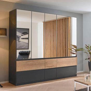 Winnipeg Metallic Dark Grey and Halifax Oak 226cm 5 Door Mirror Wardrobe