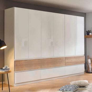 Winnipeg High Gloss Alpine White and Halifax Oak 271cm 6 Door Wardrobe