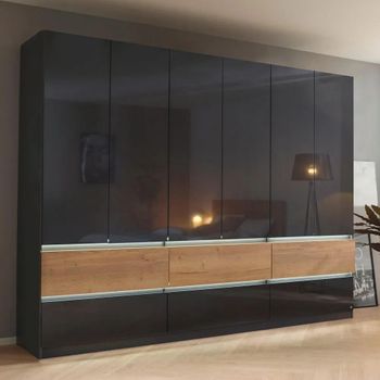 Winnipeg High Gloss Metallic Dark Grey and Halifax Oak 271cm 6 Door Wardrobe