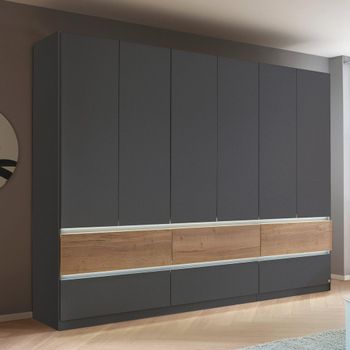 Winnipeg Metallic Dark Grey and Halifax Oak 271cm 6 Door Wardrobe with Lighting