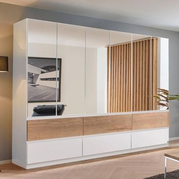 Winnipeg Alpine White and Halifax Oak 271cm 6 Door Mirror Wardrobe