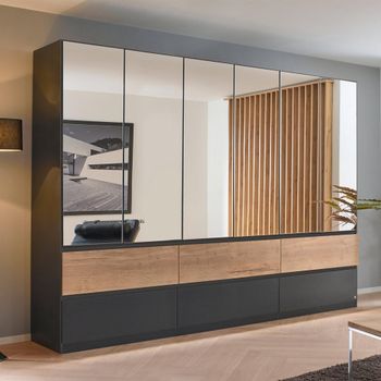 Winnipeg Metallic Dark Grey and Halifax Oak 271cm 6 Door Mirror Wardrobe