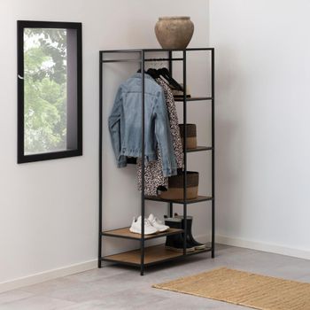 Seaford Open Oak and Black Metal Wardrobe