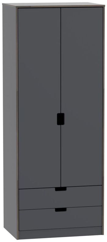 Shanghai Graphite 2 Door 2 Drawer Tall Wardrobe