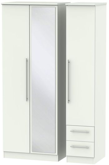 Sherwood Porcelain 3 Door 1 Mirror RHF 2 Drawer Combi Tall Wardrobe
